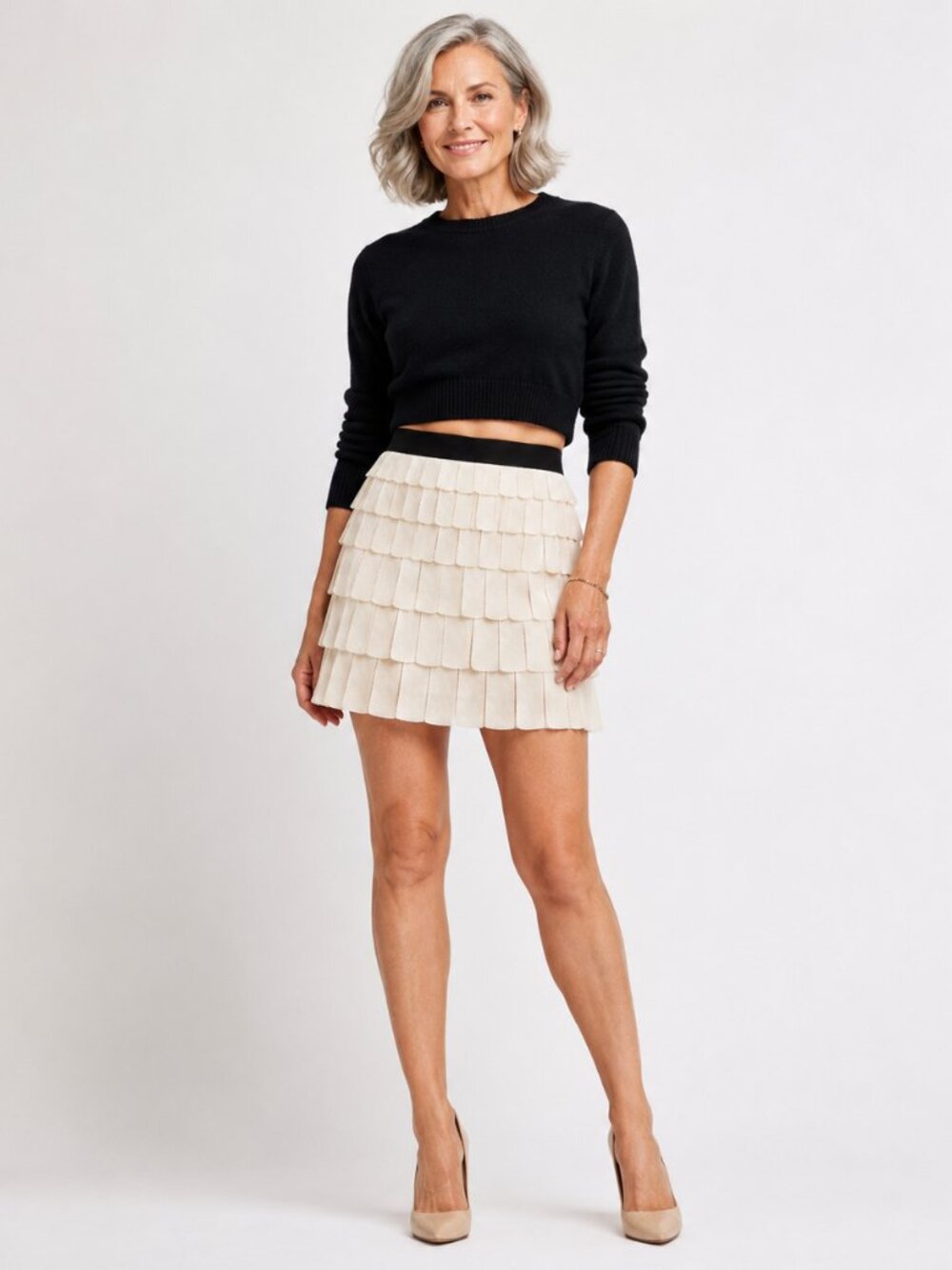 J.Crew Sz 6 Ivory Tiered Pleated Ruffle Mini Skirt Coquette Preppy Feminine Chic